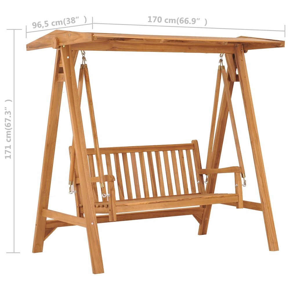 Swing Bench Wooden Brown Solid Teak Wood Large Durable. Picture 9