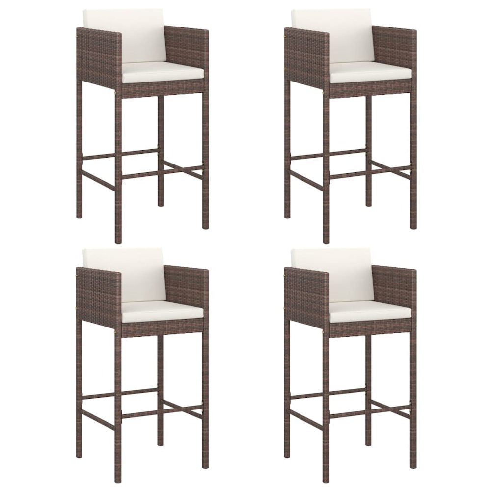 Bar Stool Set of 4 Brown Poly Rattan, Powder-Coated Steel. Picture 2