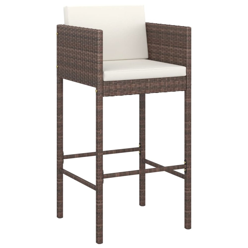 Bar Stool Set of 4 Brown Poly Rattan, Powder-Coated Steel. Picture 3