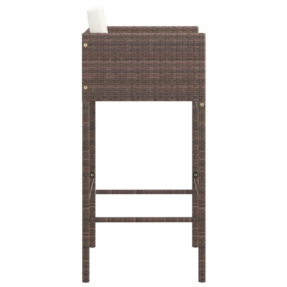 Bar Stool Set of 4 Brown Poly Rattan, Powder-Coated Steel. Picture 5