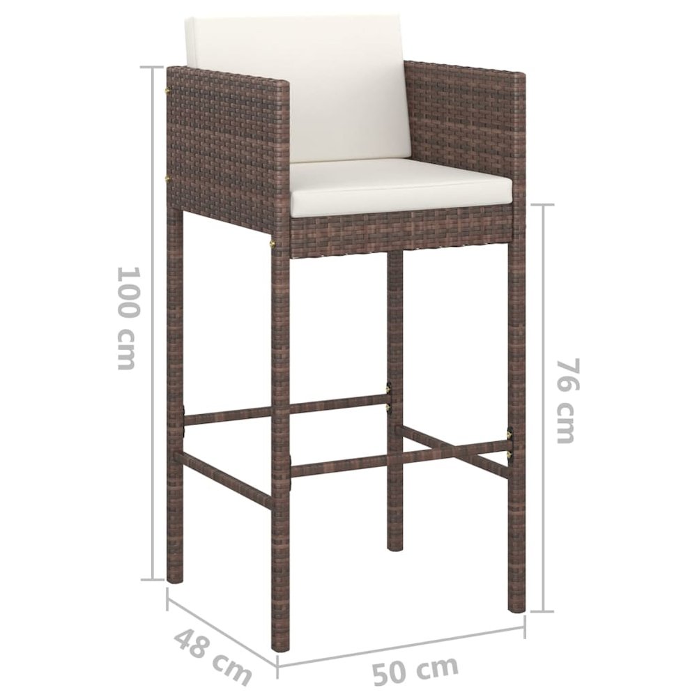 Bar Stool Set of 4 Brown Poly Rattan, Powder-Coated Steel. Picture 7