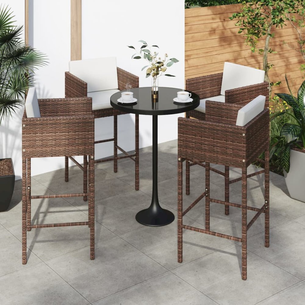 Bar Stool Set of 4 Brown Poly Rattan, Powder-Coated Steel. Picture 1