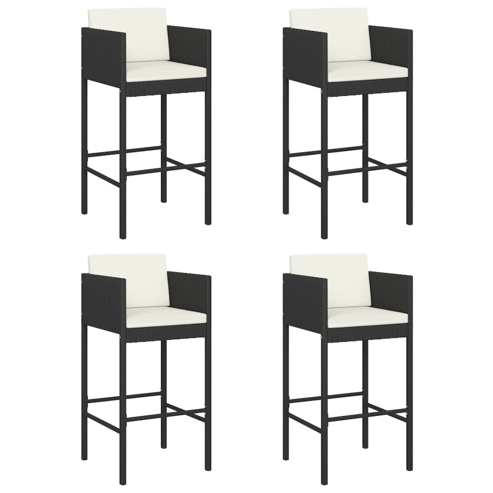 Bar Stools 4 pcs with Cushions Black Poly Rattan. Picture 2