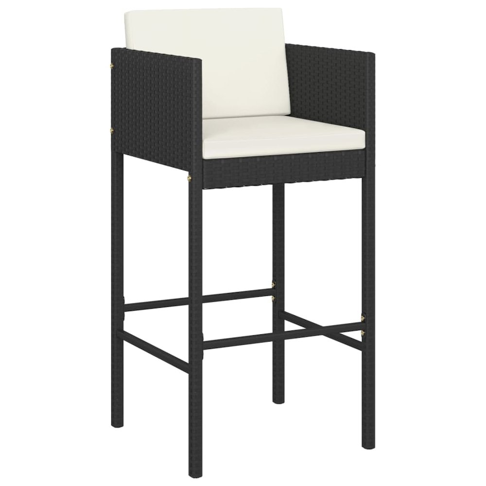 Bar Stools 4 pcs with Cushions Black Poly Rattan. Picture 3