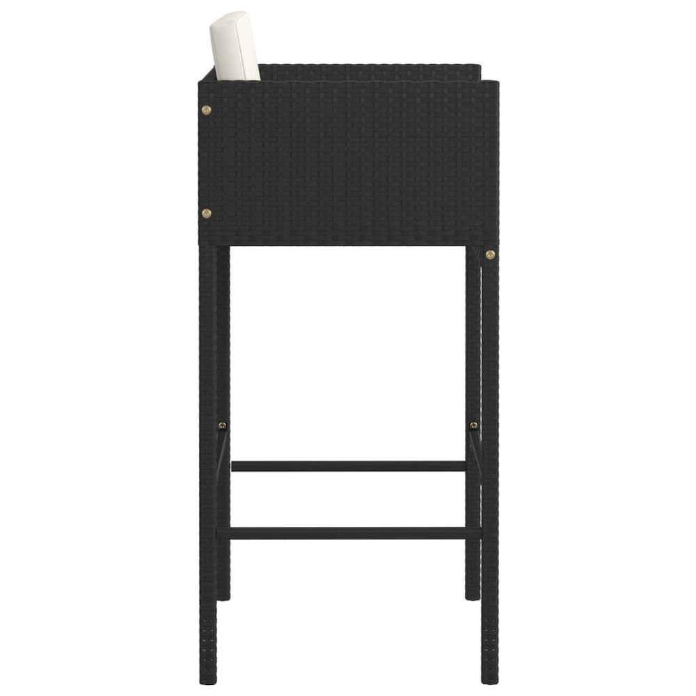 Bar Stools 4 pcs with Cushions Black Poly Rattan. Picture 5
