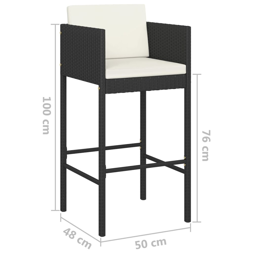 Bar Stools 4 pcs with Cushions Black Poly Rattan. Picture 7