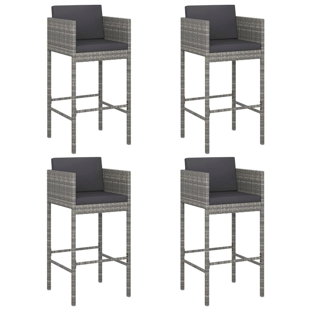 Bar Stool Set of 4 Grey Poly Rattan. Picture 2