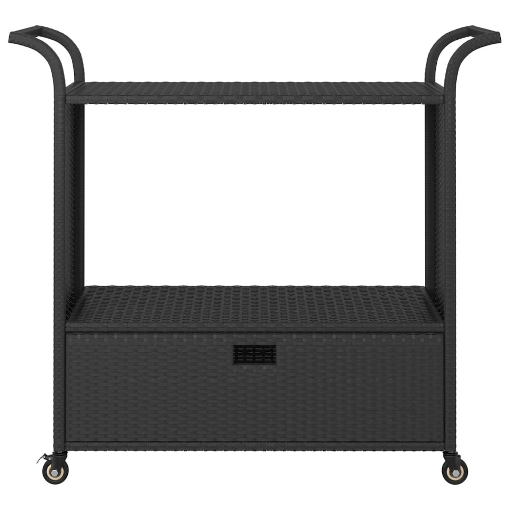 vidaXL Bar Cart with Drawer Black 39.4"x17.7"x38.2" Poly Rattan. Picture 3