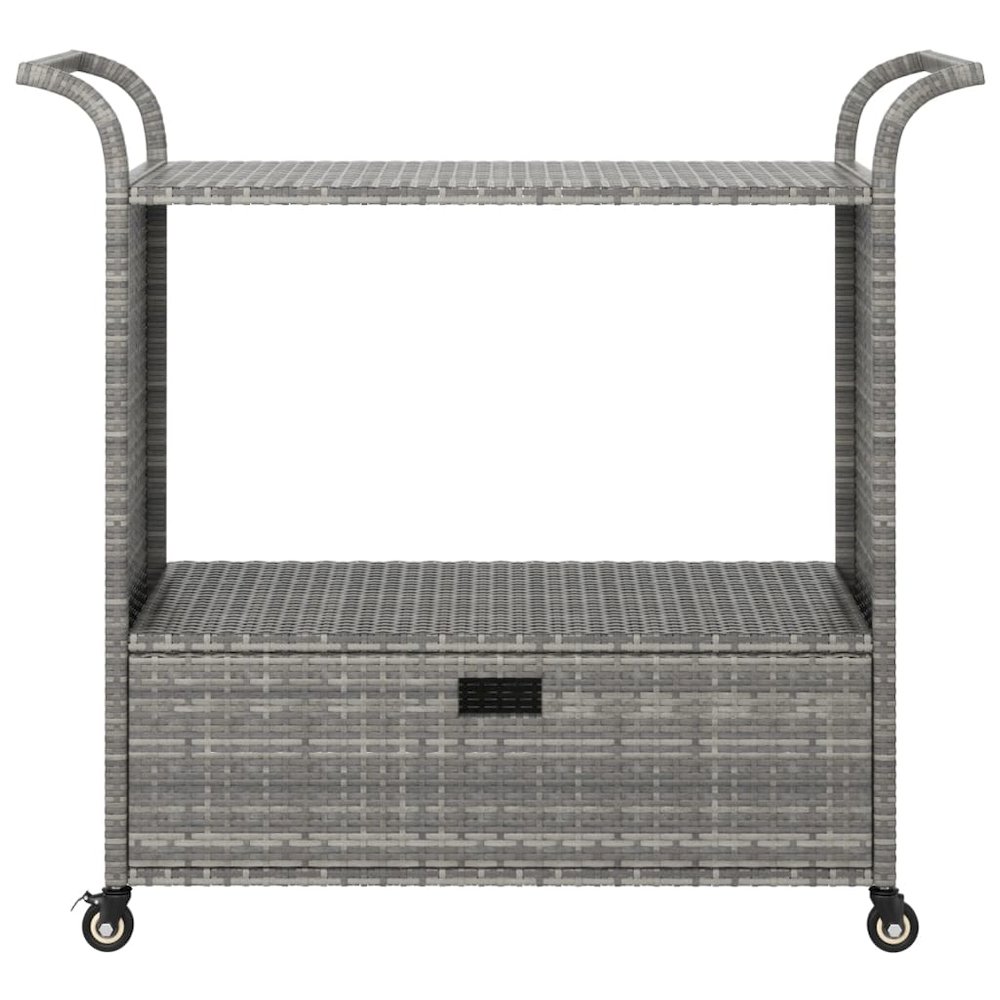 vidaXL Bar Cart with Drawer Gray 39.4"x17.7"x38.2" Poly Rattan. Picture 3