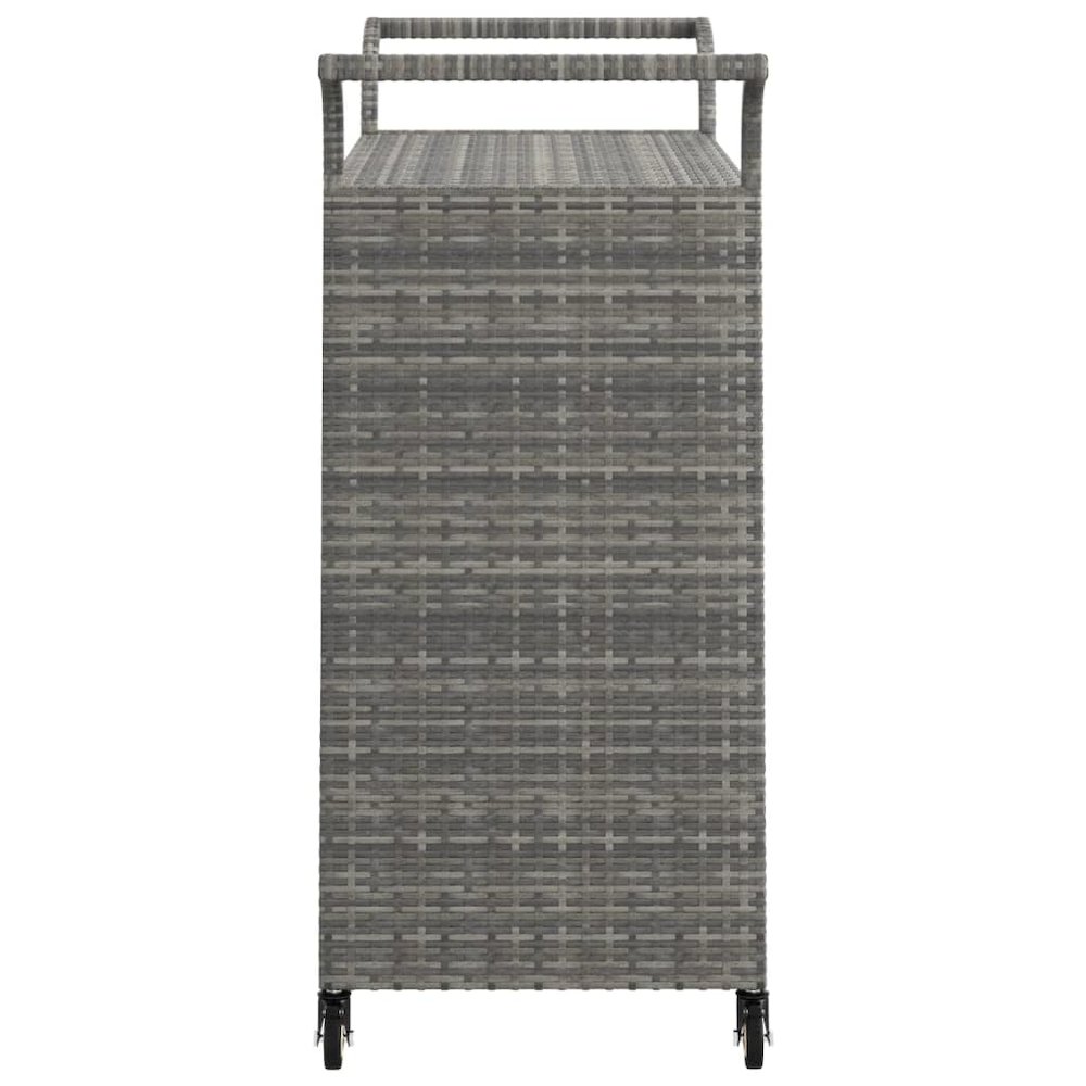 vidaXL Bar Cart with Drawer Gray 39.4"x17.7"x38.2" Poly Rattan. Picture 5