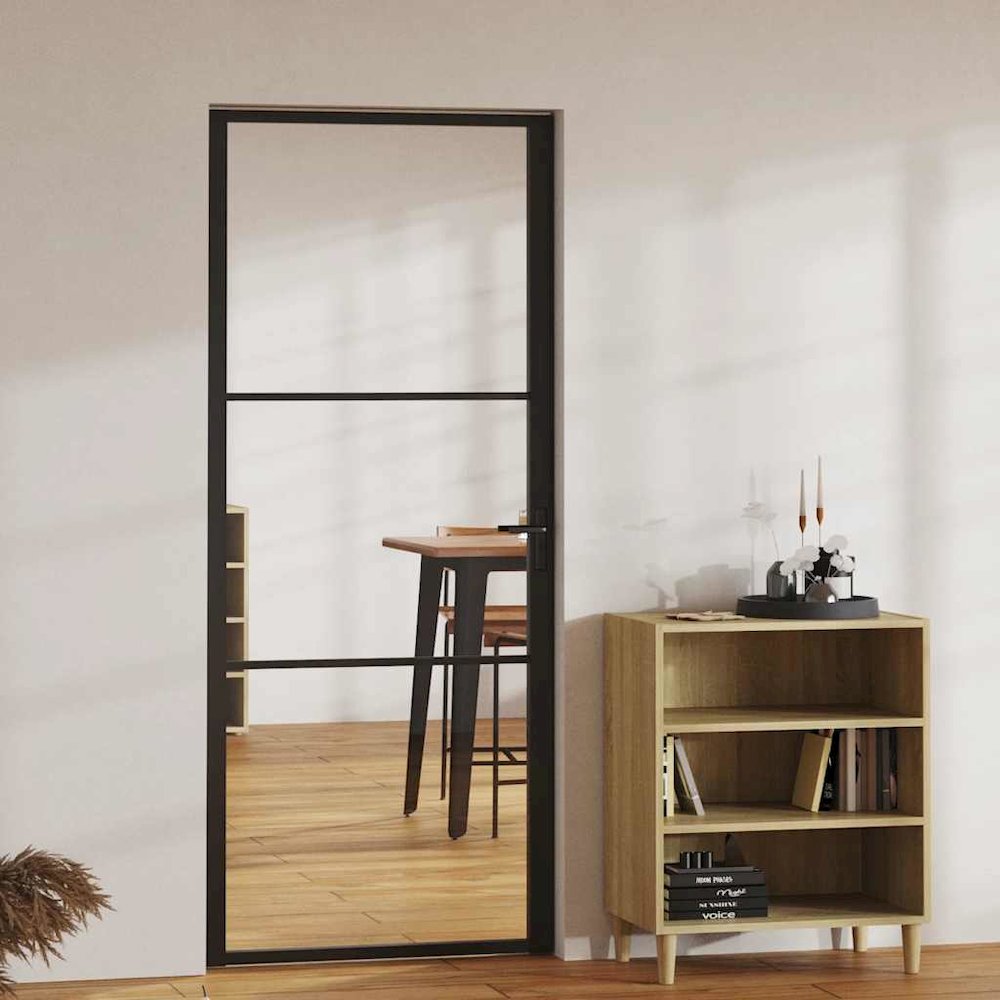 Interior Door ESG Glass and Aluminum 32.7"x79.3" Black. Picture 2