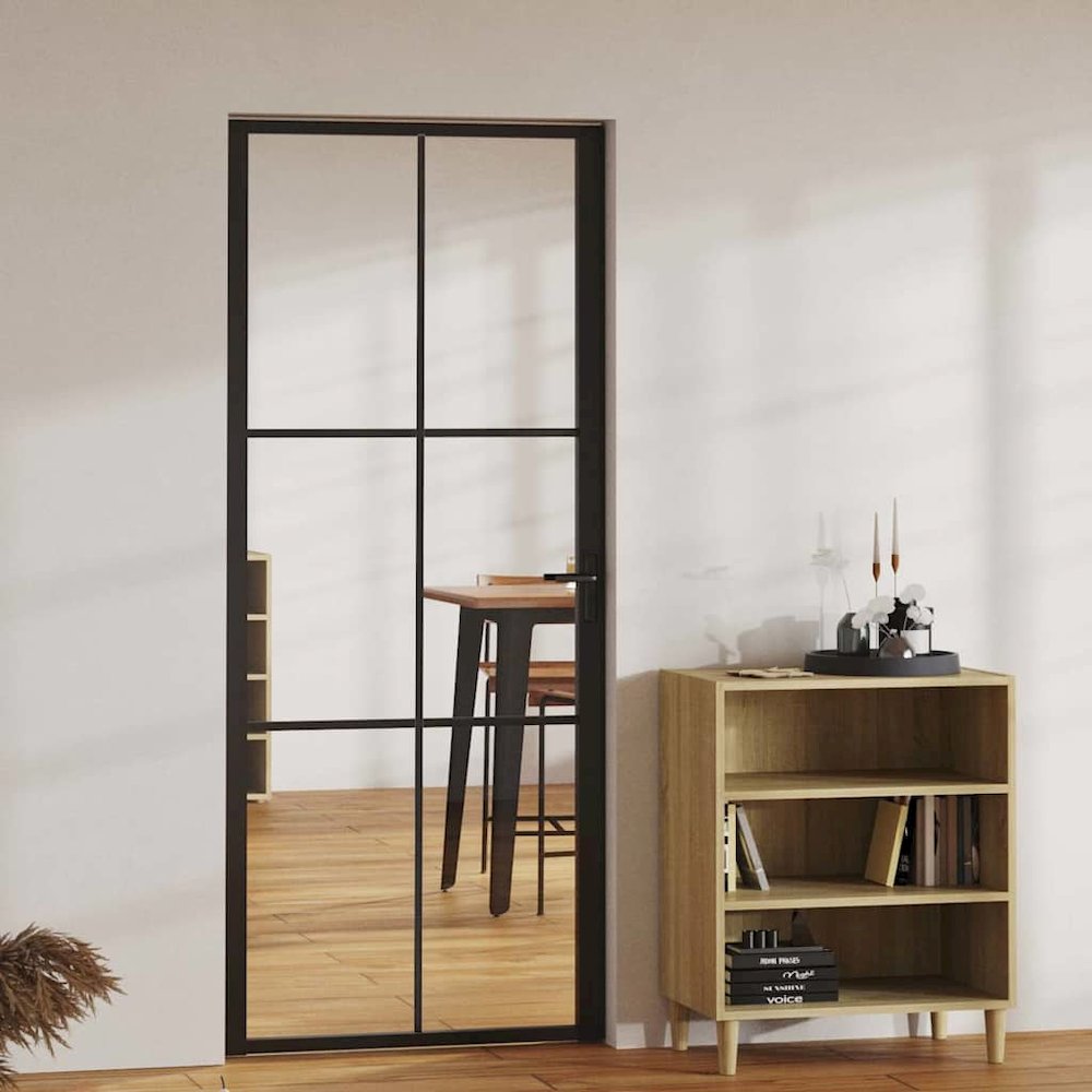 Interior Door ESG Glass and Aluminum 32.7"x79.3" Black. Picture 2