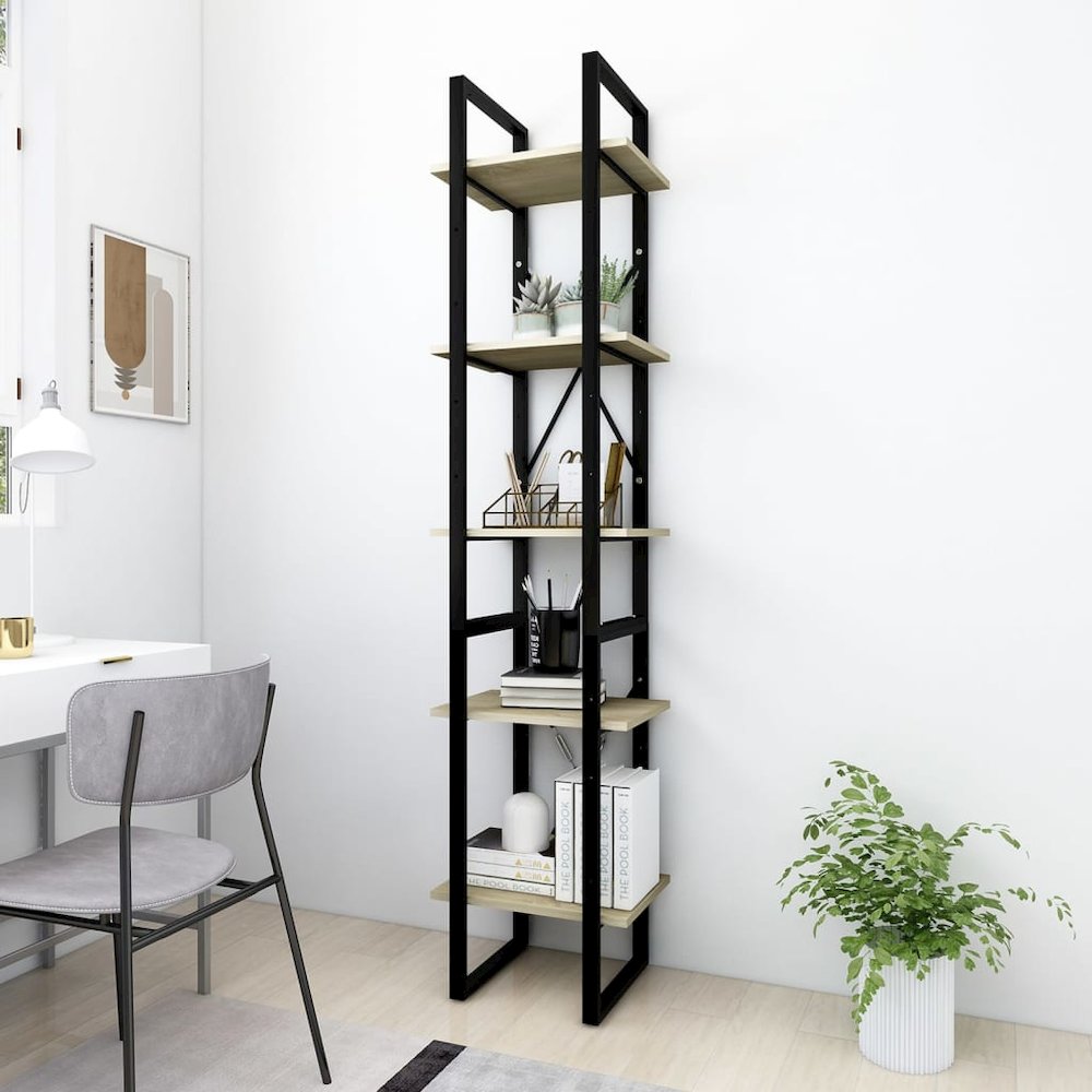 Book Cabinet Sonoma oak and black Engineered wood and metal Medium. Picture 1