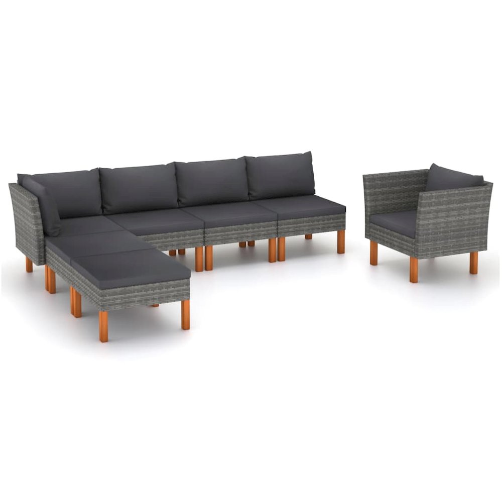 Garden Lounge Set Grey PE Rattan 7 Piece Set Modular. Picture 1
