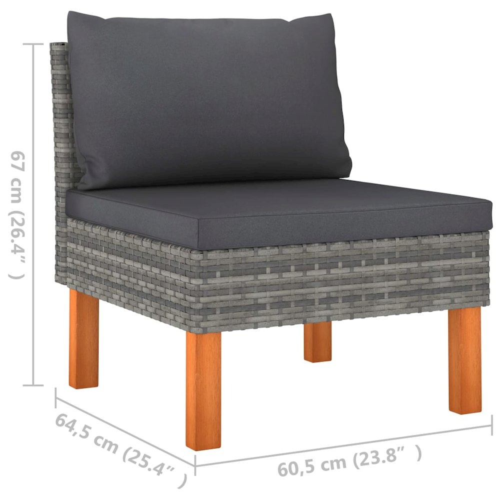 7 Piece Patio Lounge Set Poly Rattan and Eucalyptus Wood Gray. Picture 8