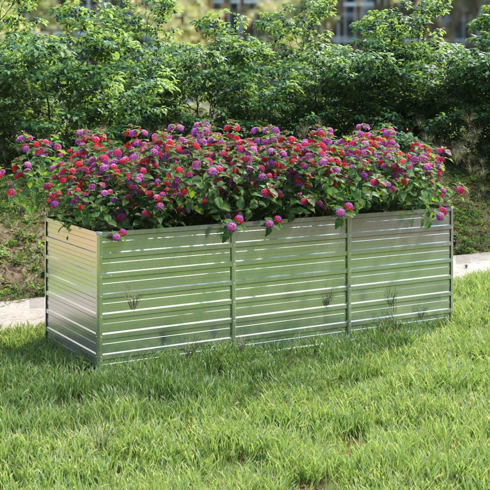 Garden Raised Bed Silver Galvanized Steel Large Garden Raised Bed. Picture 1