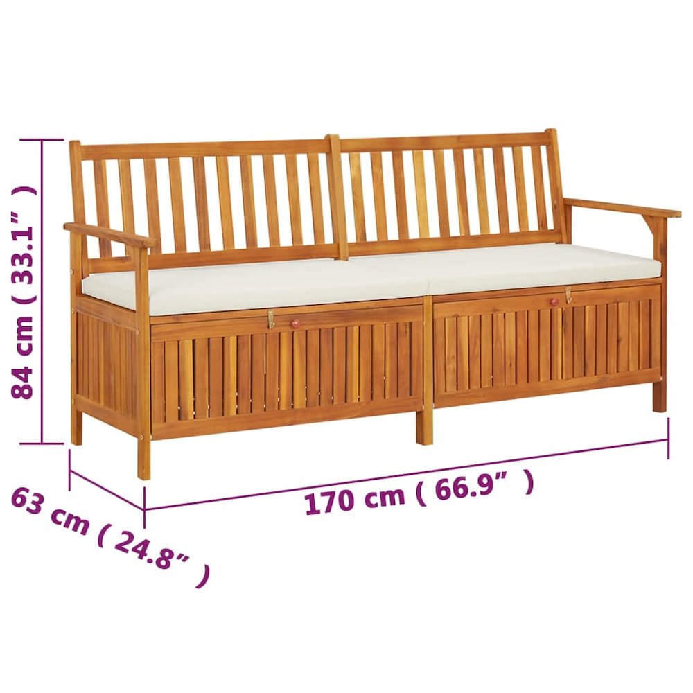Bench Brown, Cream White Solid Acacia wood, 100% polyester fabric. Picture 8