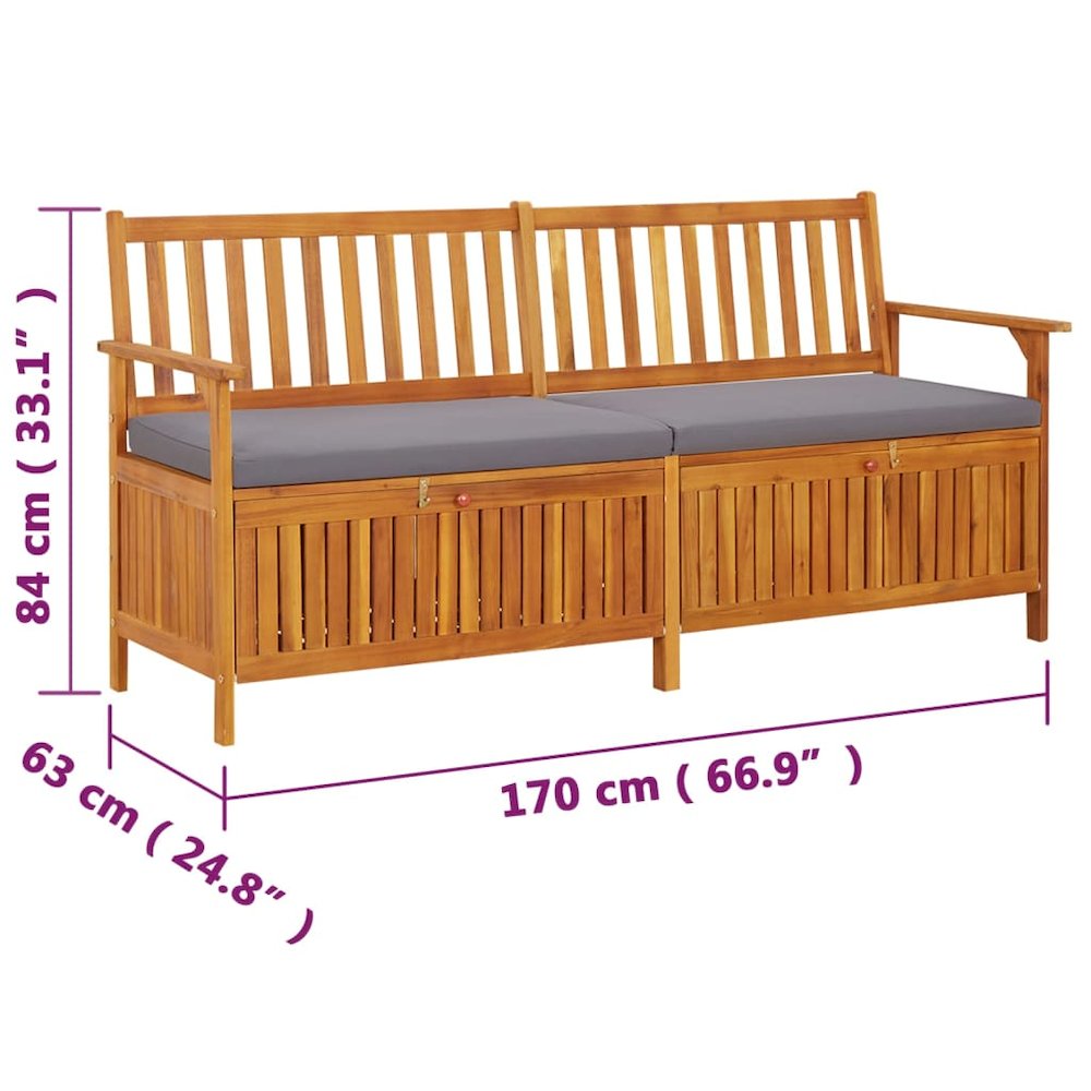 Bench Black Solid Acacia wood 67 in Storage Bench Rectangular. Picture 8