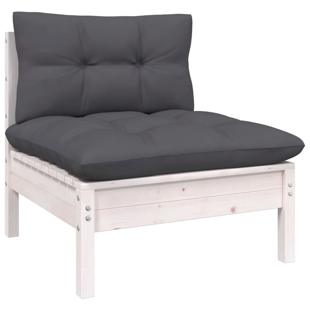Patio Middle Sofa with Cushions White Solid Pinewood. Picture 1