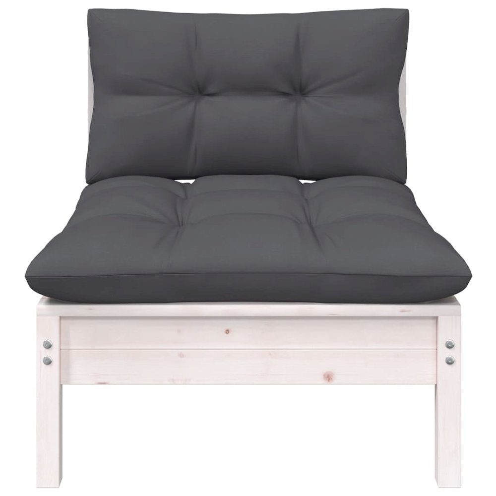 Patio Middle Sofa with Cushions White Solid Pinewood. Picture 2