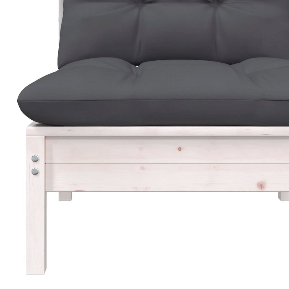 Patio Middle Sofa with Cushions White Solid Pinewood. Picture 4