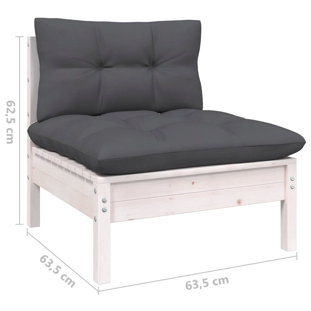 Patio Middle Sofa with Cushions White Solid Pinewood. Picture 6