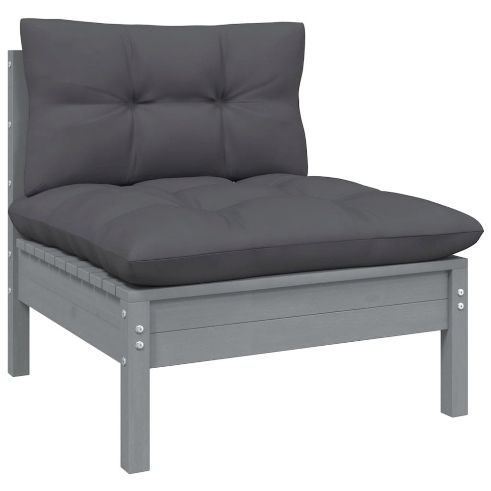 Garden Middle Sofa Grey Solid pine wood, fabric (100% polyester). Picture 1
