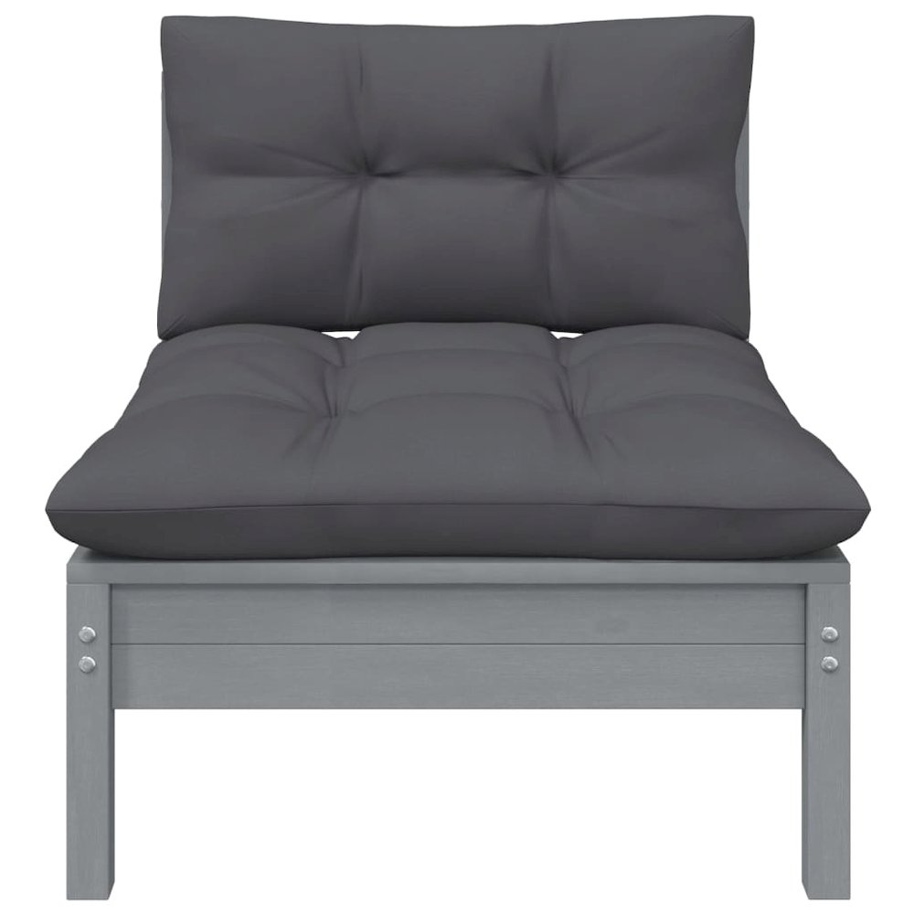 Garden Middle Sofa Grey Solid pine wood, fabric (100% polyester). Picture 2