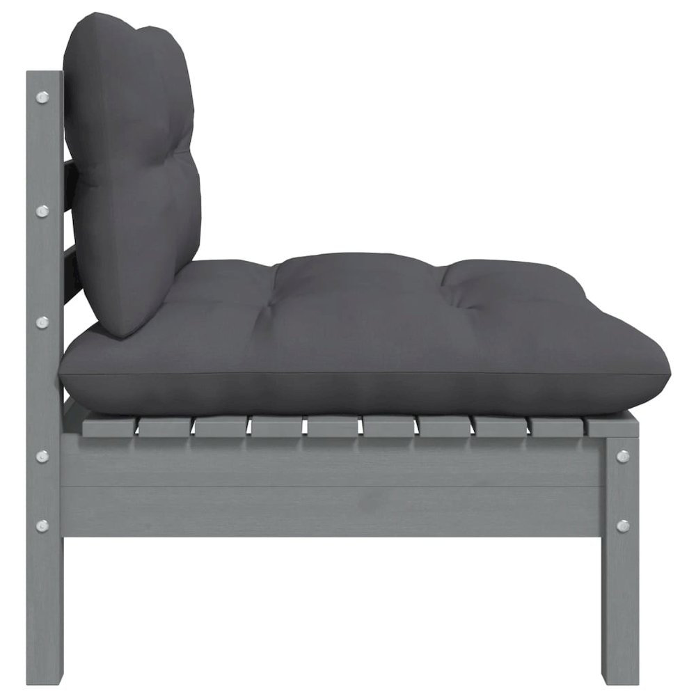 Garden Middle Sofa Grey Solid pine wood, fabric (100% polyester). Picture 3