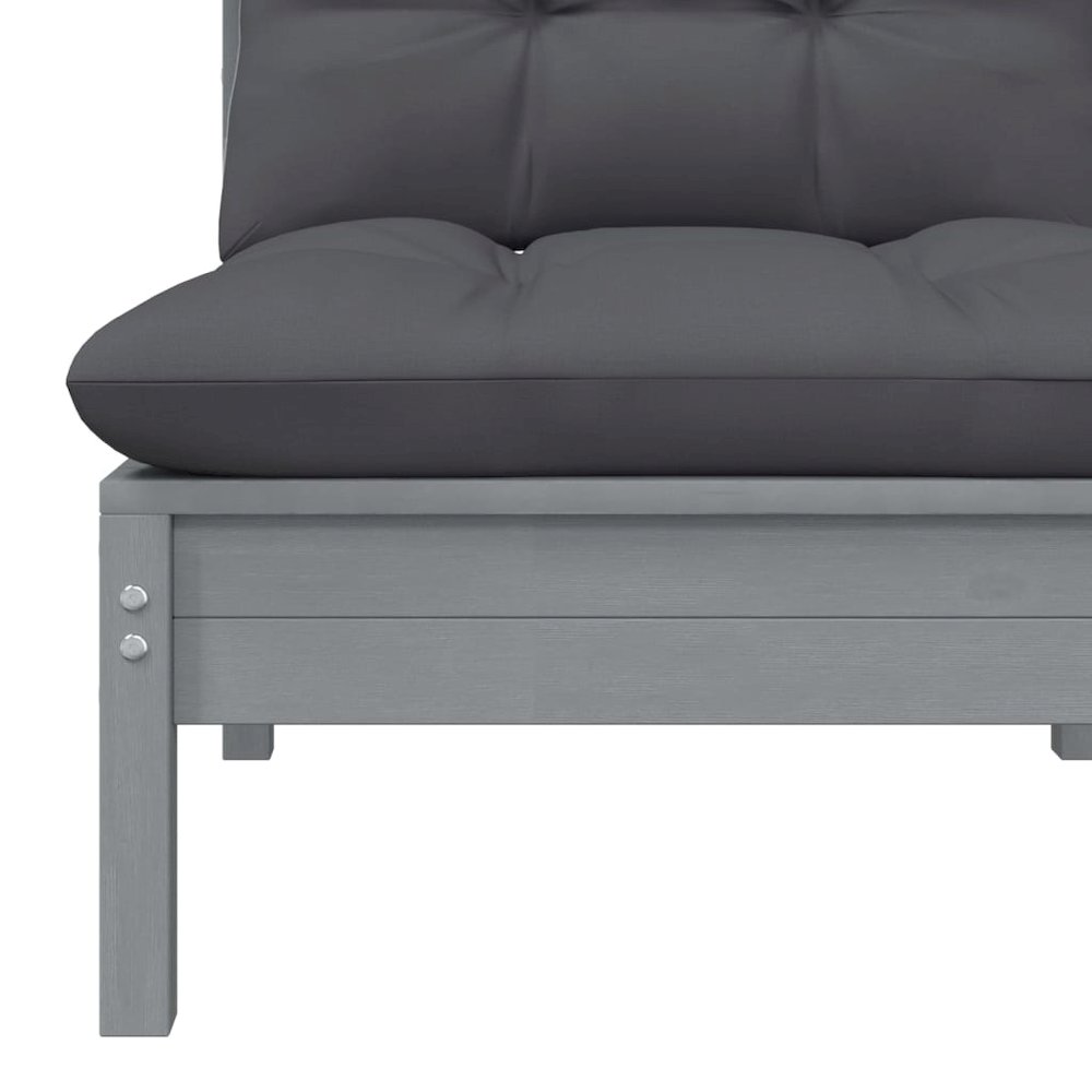 Garden Middle Sofa Grey Solid pine wood, fabric (100% polyester). Picture 4