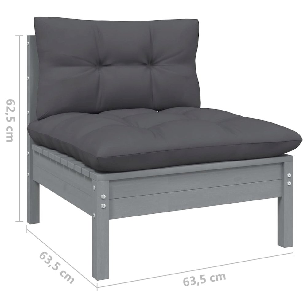 Garden Middle Sofa Grey Solid pine wood, fabric (100% polyester). Picture 6