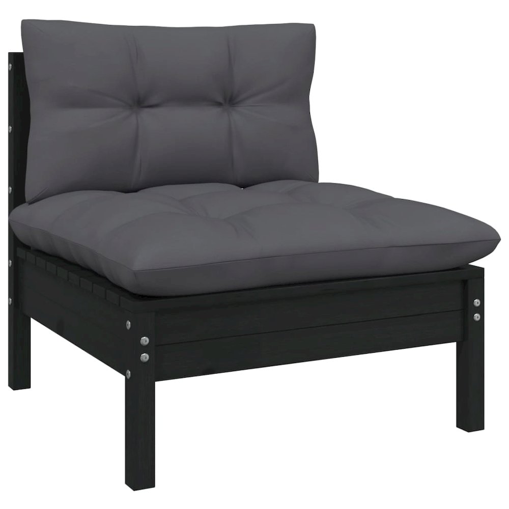 Garden Middle Sofa Black, Anthracite Solid pine wood, 100% polyester. Picture 1
