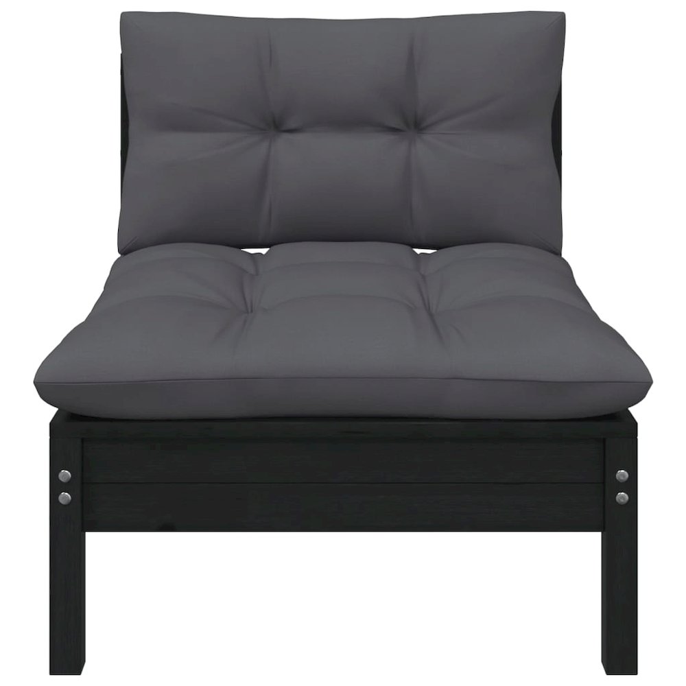 Garden Middle Sofa Black, Anthracite Solid pine wood, 100% polyester. Picture 2