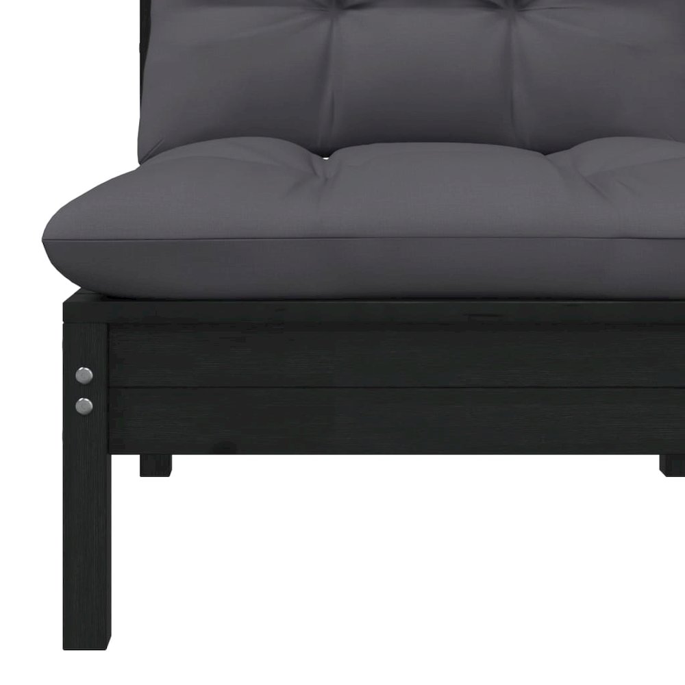 Garden Middle Sofa Black, Anthracite Solid pine wood, 100% polyester. Picture 4