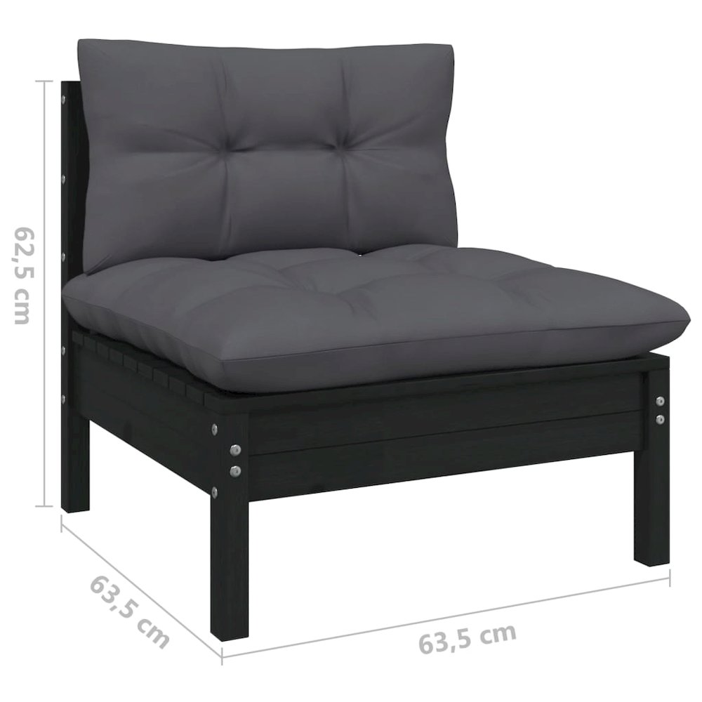 Garden Middle Sofa Black, Anthracite Solid pine wood, 100% polyester. Picture 6
