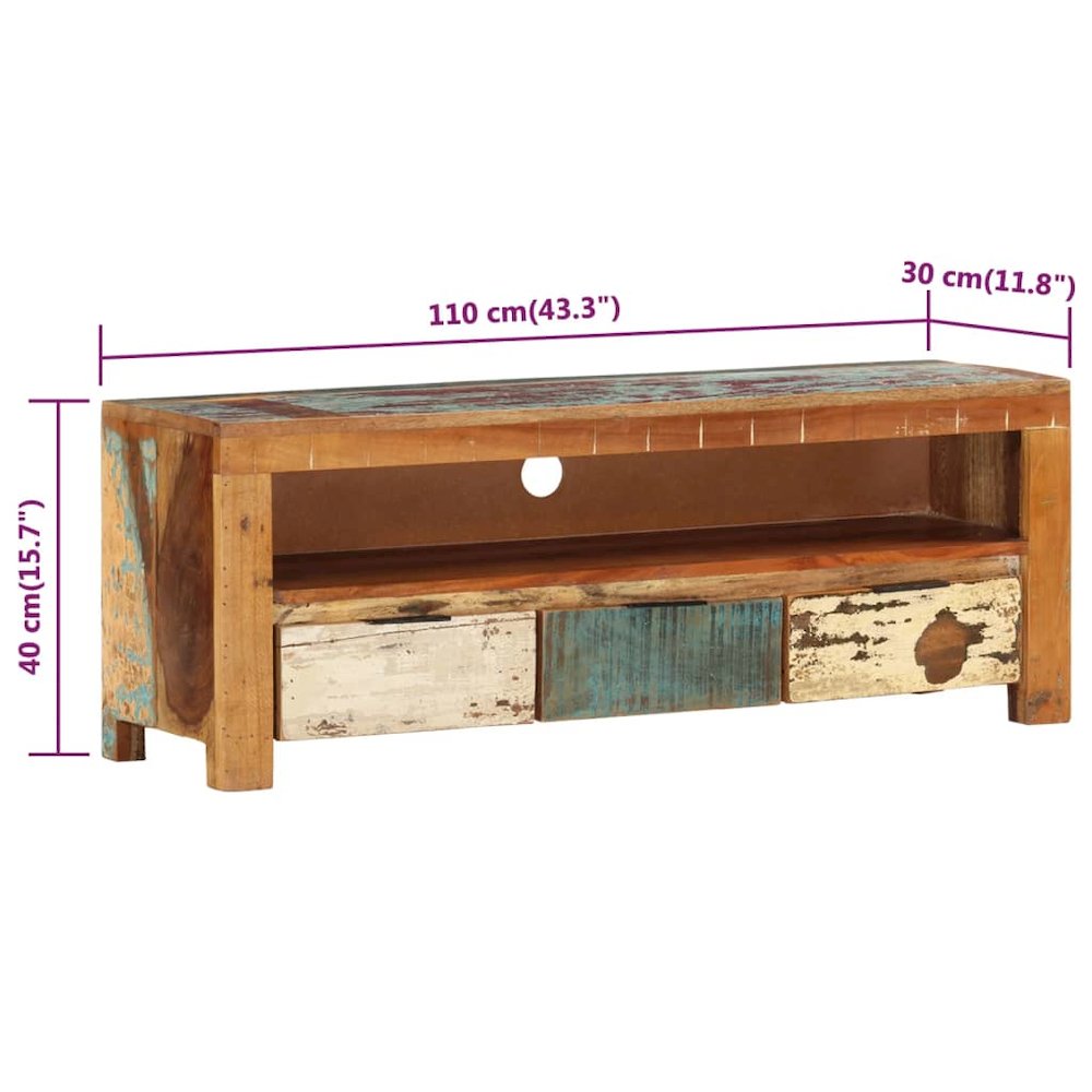 vidaXL TV Cabinet 43.3"x11.8"x15.7" Solid Reclaimed Wood. Picture 8