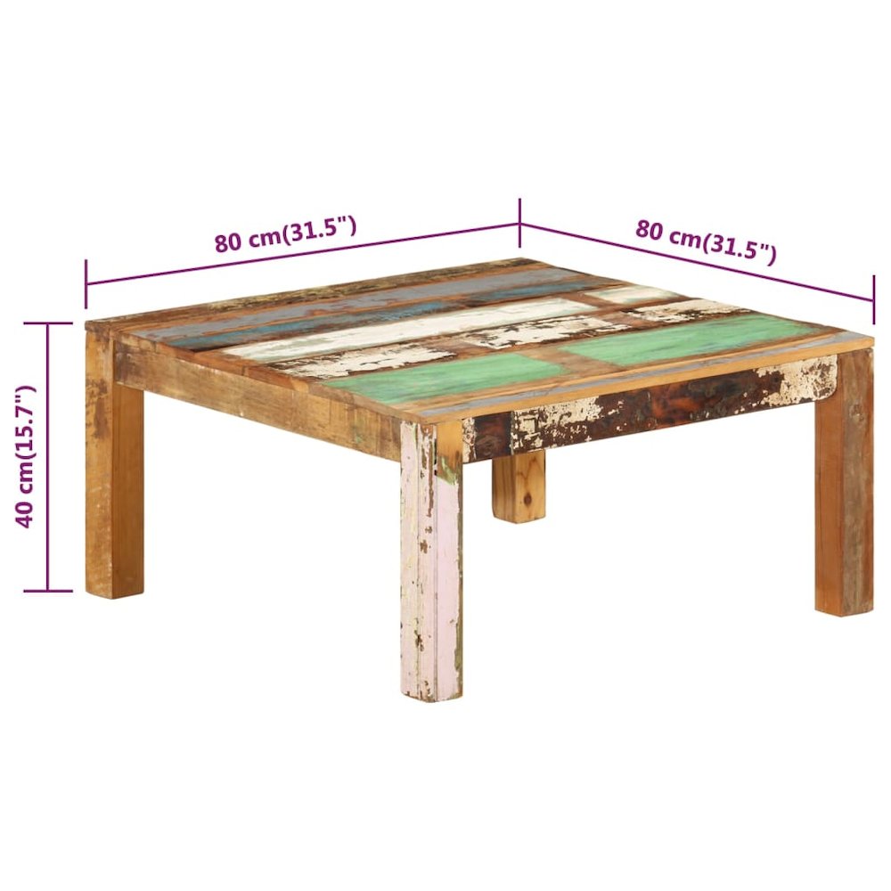 Coffee Table Multicolour Solid reclaimed wood 31.5x31.5x15.7 in. Picture 7