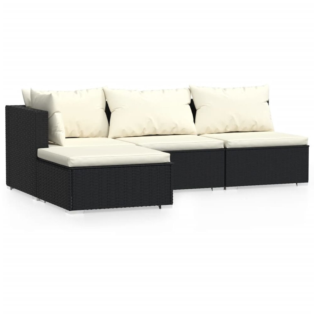 Garden Lounge Set Black PE rattan, powder-coated steel, plastic. Picture 2