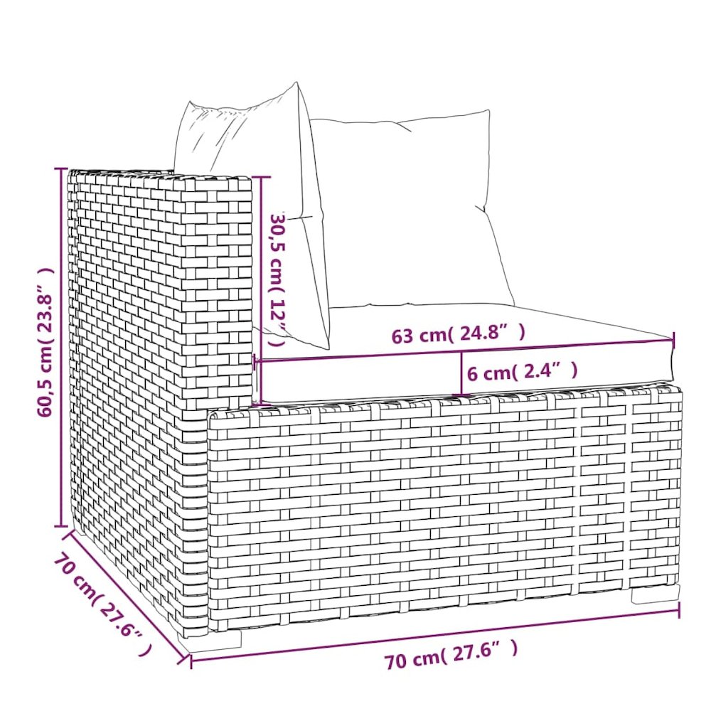 Garden Lounge Set Black PE rattan, powder-coated steel, plastic. Picture 9