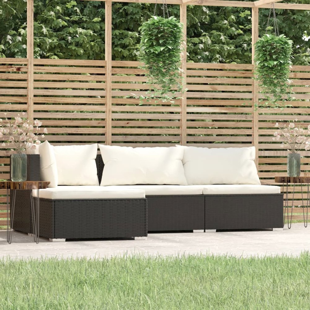 Garden Lounge Set Black PE rattan, powder-coated steel, plastic. Picture 1