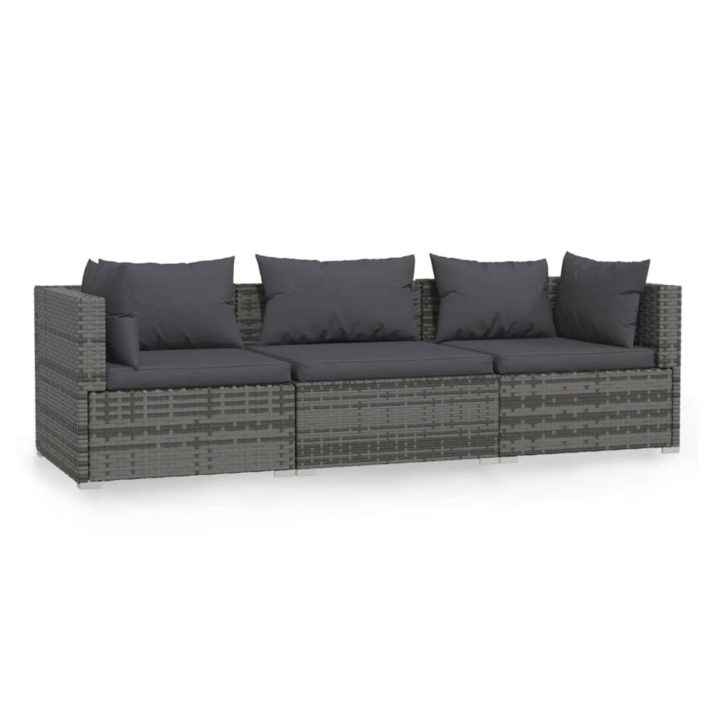 3-seater Sofa Grey PE rattan, powder-coated steel, plastic Medium. Picture 2