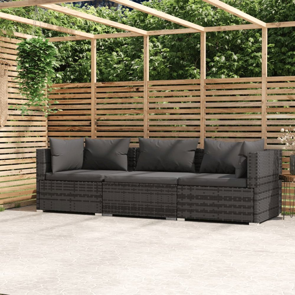 3-seater Sofa Grey PE rattan, powder-coated steel, plastic Medium. Picture 1