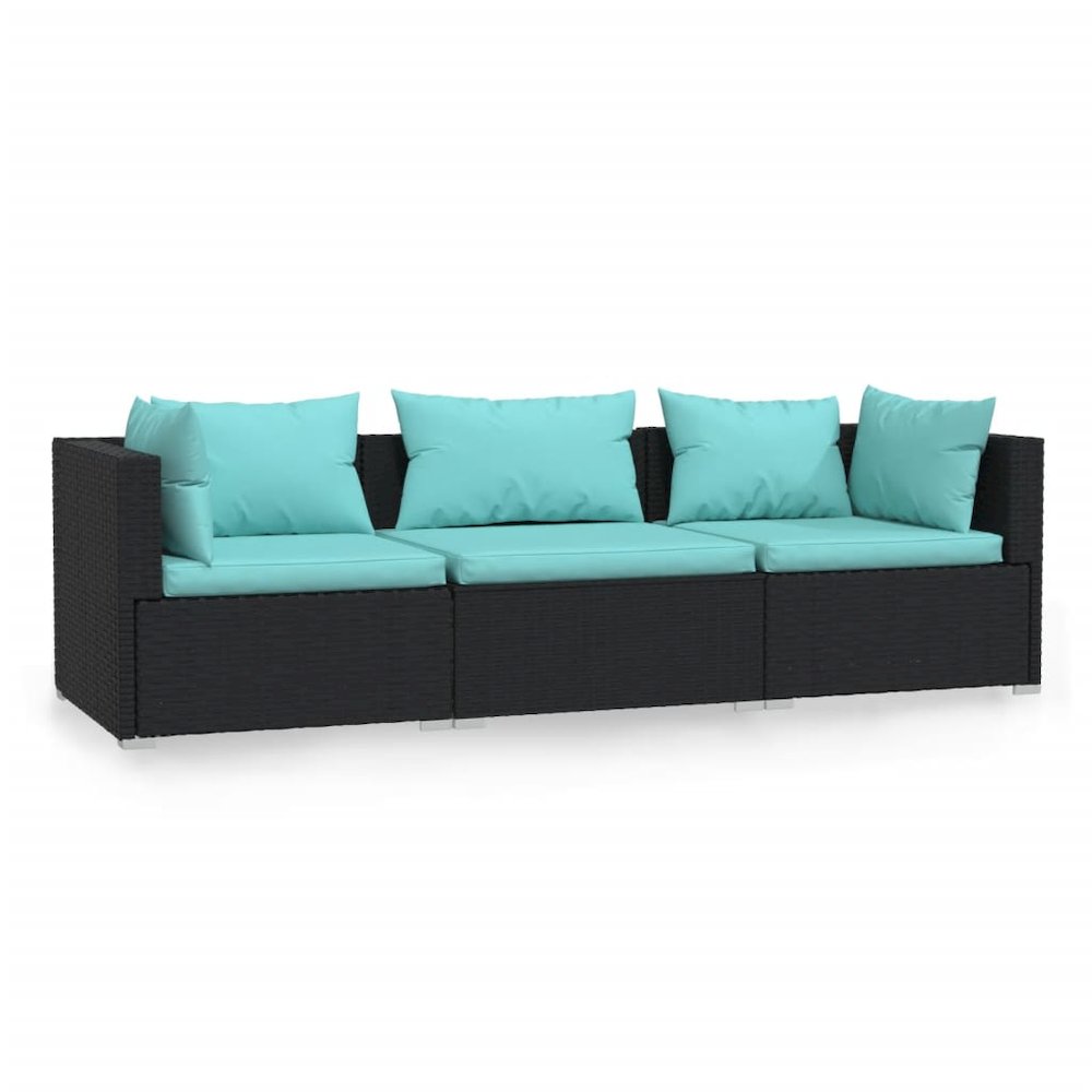 3-seater Sofa Black PE Rattan 3-seater Modular 3-Seater Sofa. Picture 2