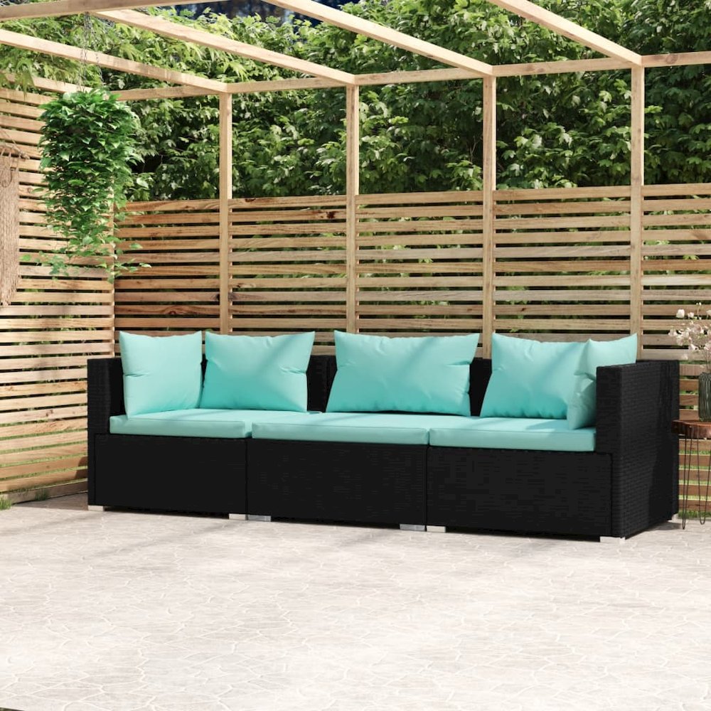 3-seater Sofa Black PE Rattan 3-seater Modular 3-Seater Sofa. Picture 1