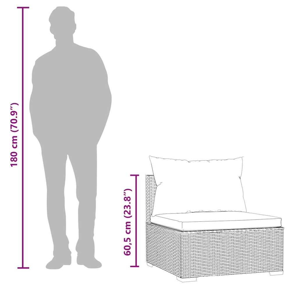 Garden Middle Sofa Black PE rattan, powder-coated steel, fabric. Picture 9