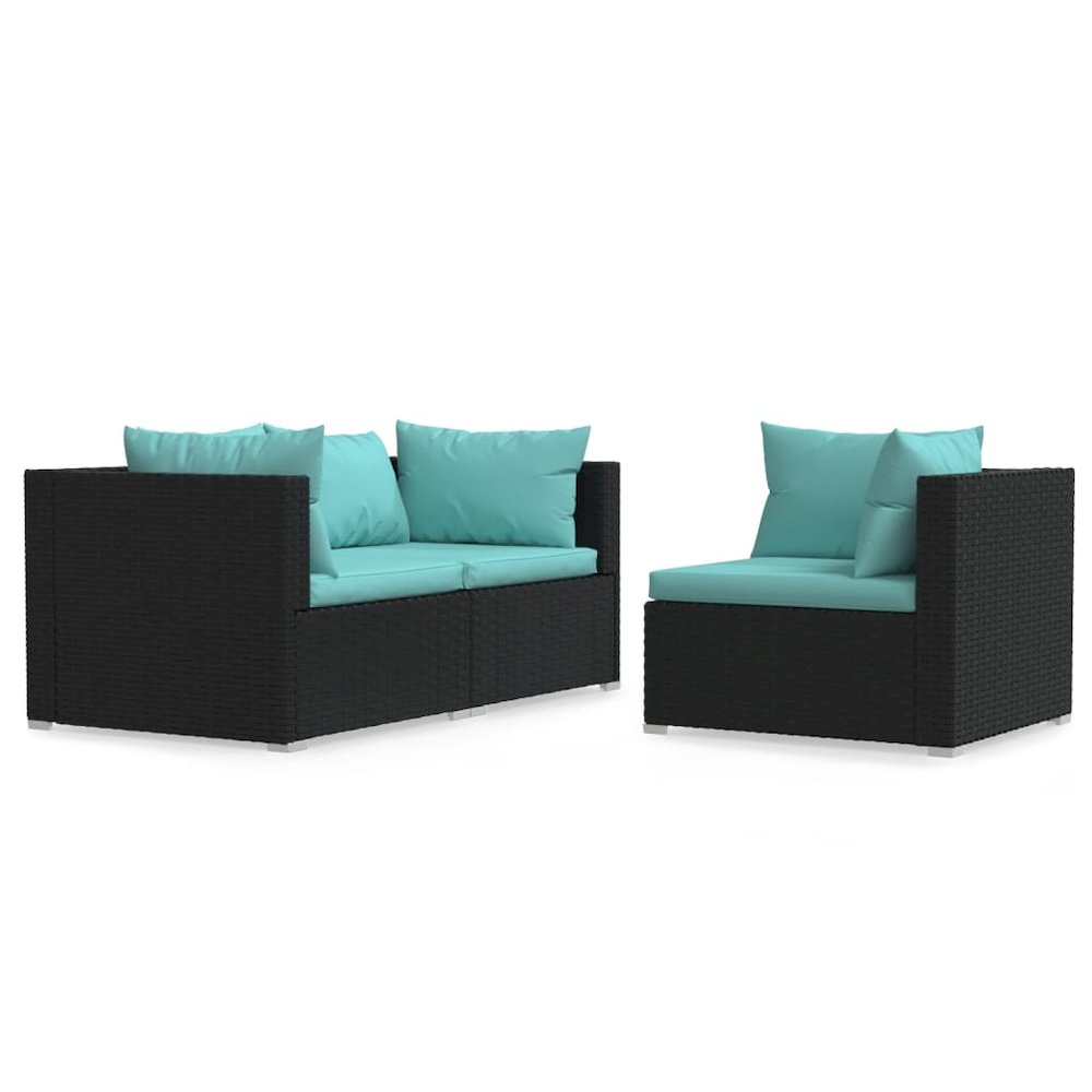 Garden Lounge Set Black with Aqua Cushions. Picture 2
