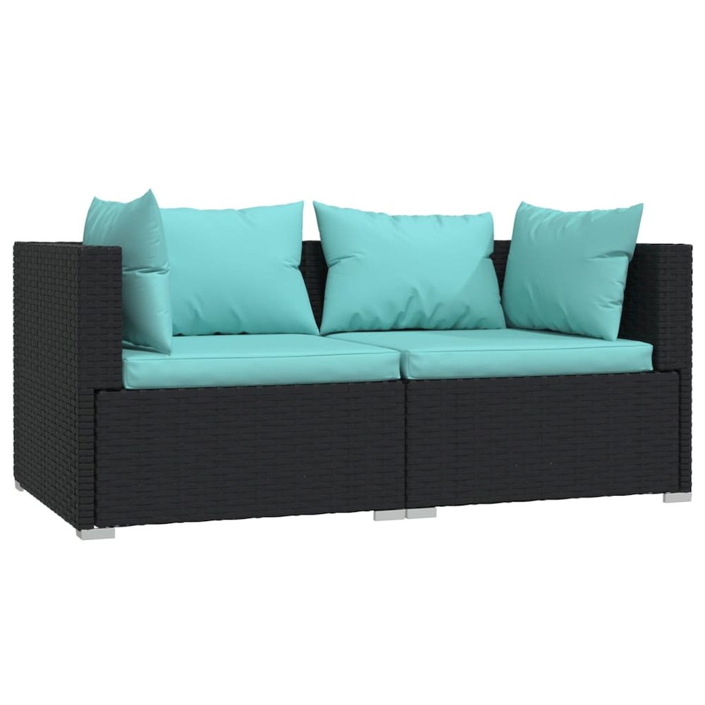 Garden Lounge Set Black with Aqua Cushions. Picture 3