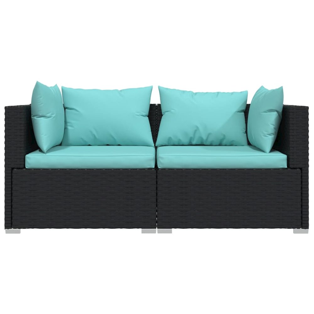 Garden Lounge Set Black with Aqua Cushions. Picture 4