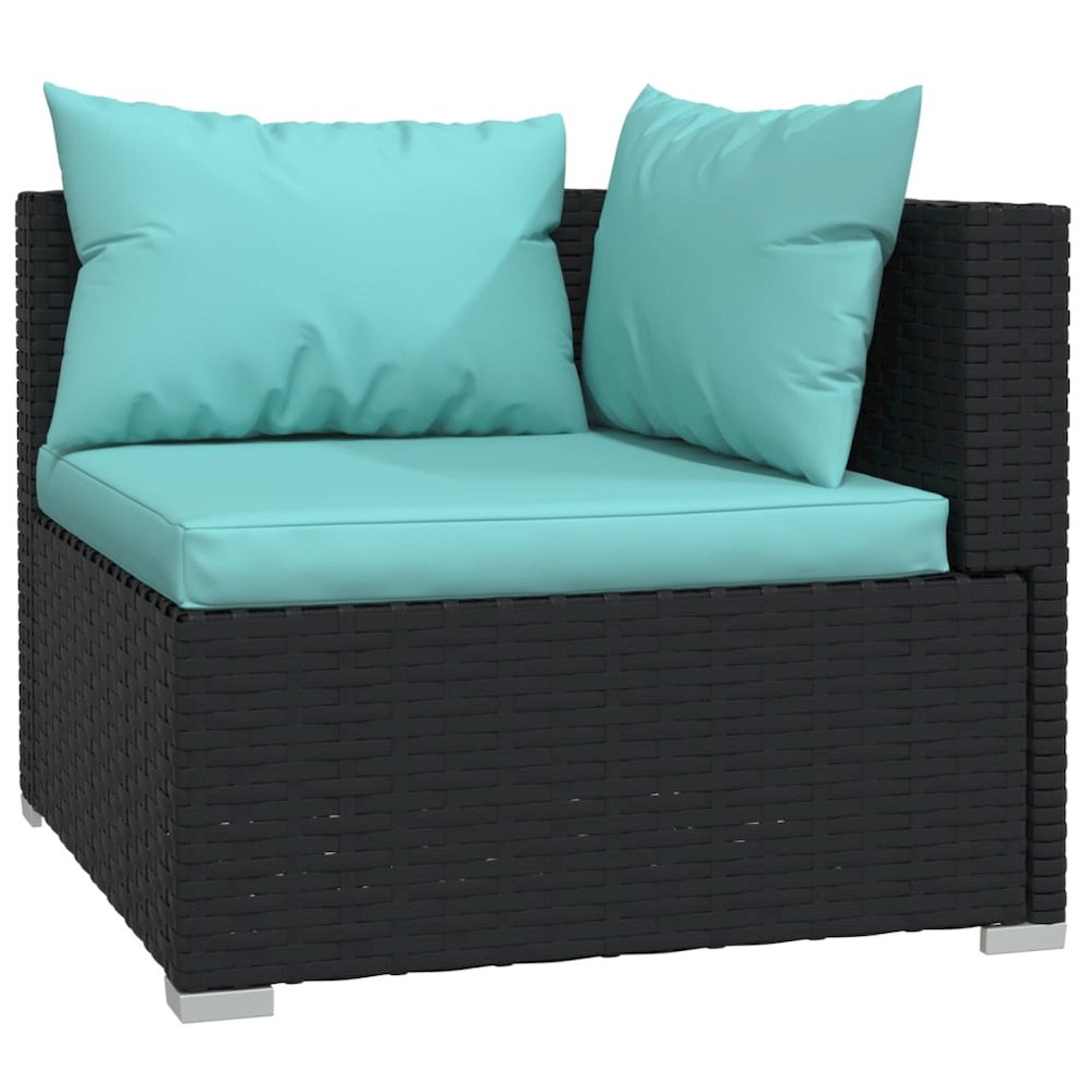 Garden Lounge Set Black with Aqua Cushions. Picture 5