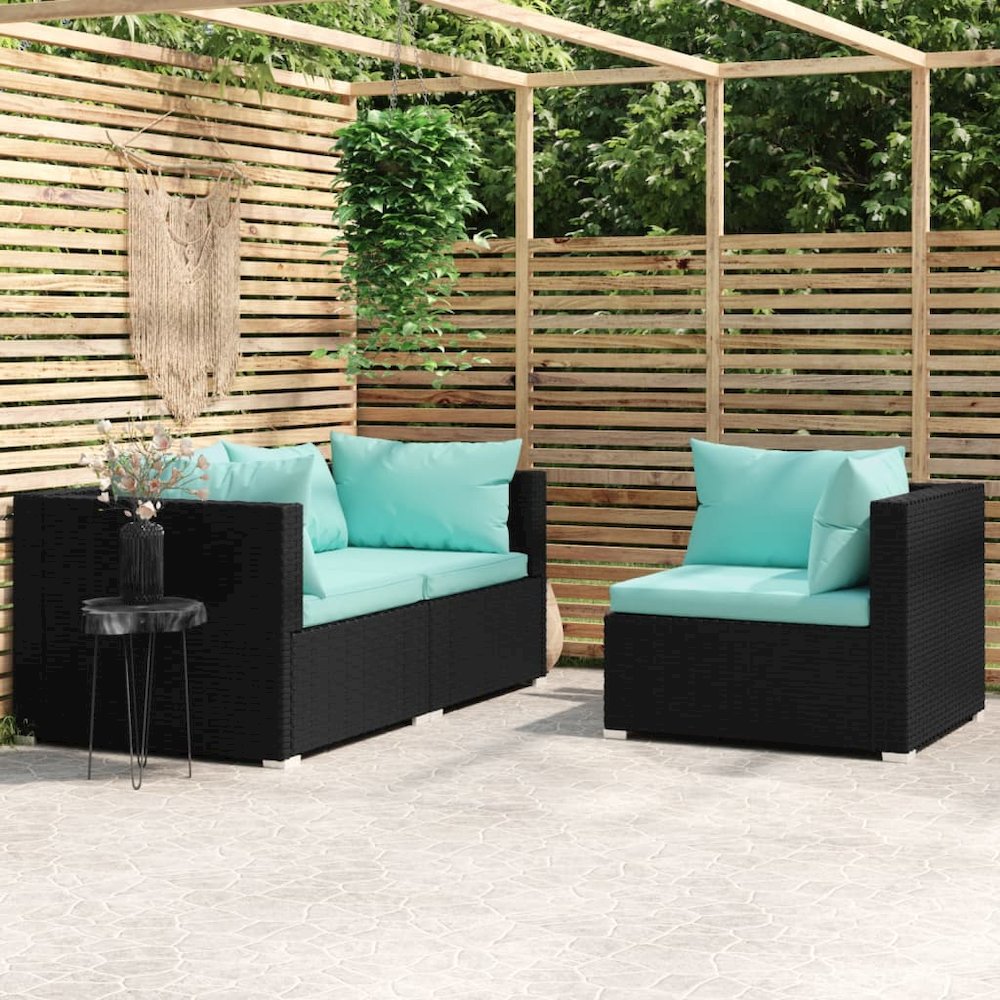 Garden Lounge Set Black with Aqua Cushions. Picture 1